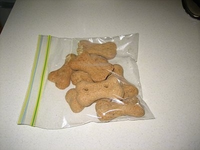 Milk Bones in a plastic ziplock bag