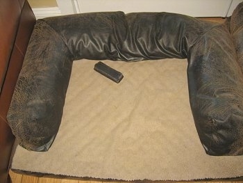 A whiteboard eraser in a Dog Bed