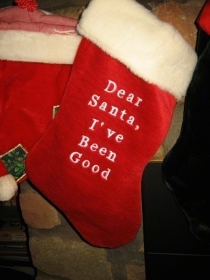 Christmas stocking with the words 'Dear Santa, I've Been Good'