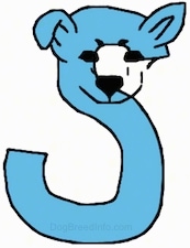 A light blue drawn letter S that also looks like a dog