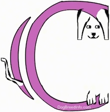 A drawn picture of a dog that is also the letter C