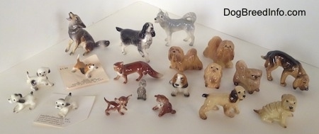 Topdown view of a collection of dog figurines.