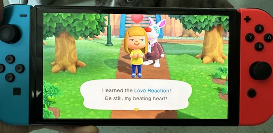 The fictional game character of Aries learning the love reaction from a computer simulated kangaroo who carries her baby in her pouch at all times