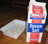 Epsom Salt package and Epsom Salt in a bowl