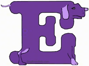 A drawn picture of a dog that is also the letter E