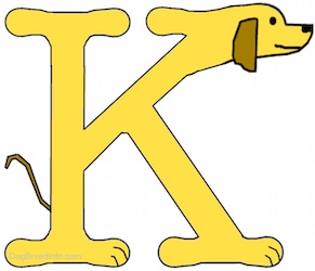 A drawn picture of a dog that is also the letter K