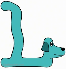 A drawn picture of a dog that is also the letter L