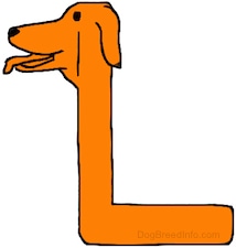 An orange drawn letter L that also looks like a dog