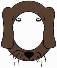 A brown drawn letter O that also looks like a dog