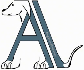 A drawn picture of a dog that is also the letter A