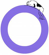 A drawn dog is sleeping on top of of the letter O