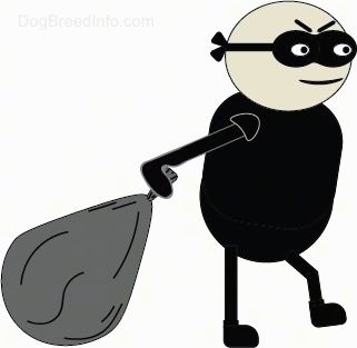 A drawn man with a black mask and black clothes carrying a gray sack.