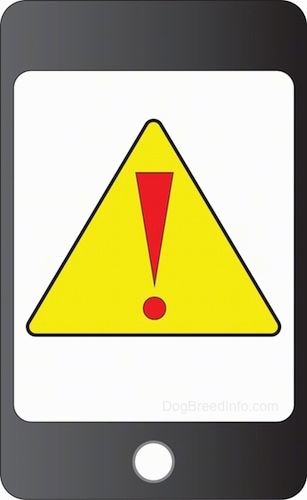 A drawn black smart phone with a yellow caution triangle with a red exclamation mark in the middle of the screen.