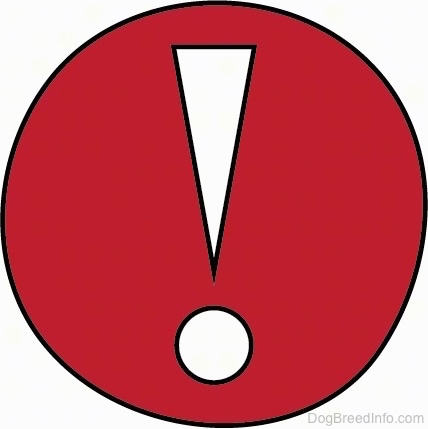 A drawn red circle with a white exclamation mark inside of it.