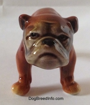 A brown Bulldog figurine. The figurine has detailed eyes.