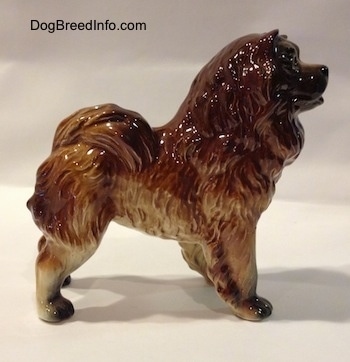 The right side of a porcelain brown with black Chow Chow figurine that has a black face.