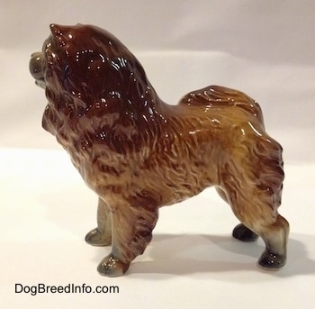 The left side of a porcelain brown with black Chow Chow figurine. The hair details of the figurine are fine.