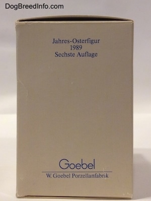 The back of a rectangular box with the words - Figurine de Paques de l'Annee 1989 Sixieme Edition - at the top. At the bottom of the box are the words - Jahres-Osterfigur 1989 Sechste Auflage.