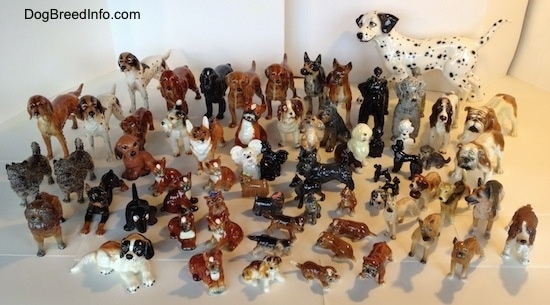 A large amount of dog figurines.