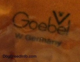 Close up - The underside of an Irish Terrier figurine that his the stamp of Goebel W. Germany on it.