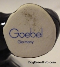 Close up - On the bottom of the Scottish Terrier figurine is the blue stamp of Goebel Germany.