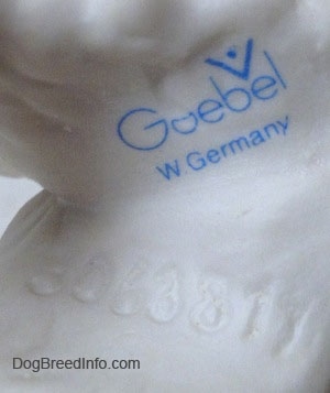 Close up - The logo of Goebel W.Germany that is on the underside of a figurine of a Welsh Springer Spaniel.